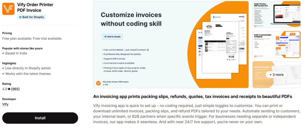 Vify Order Printer PDF Invoice